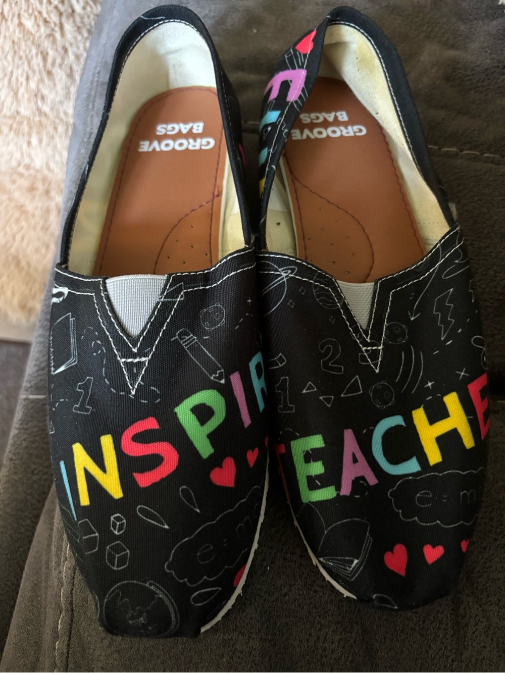 groove Black Slip-On Sneakers with Multicolor 'INSPIRE TEACHER' Lettering